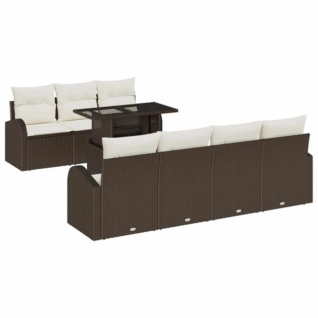 Havesofa Sæt 8 stk. Brun Poly Rattan