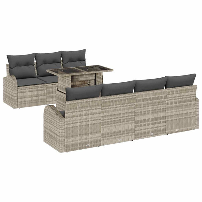 Havesofa Sæt med pude med opbevaring 8 pcs Lysegrå Poly Rattan