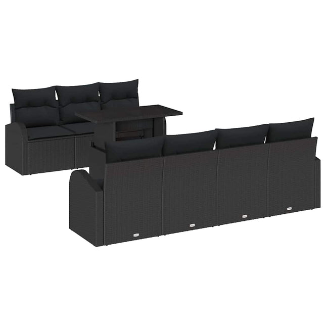 Havesofa Sæt med pude med opbevaring 8 pcs Sort Poly Rattan