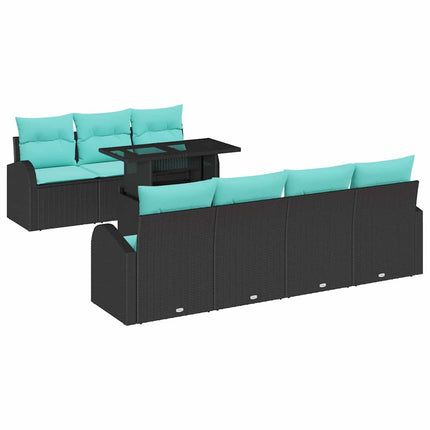 Havesofa Sæt med pude med opbevaring 8 pcs Sort Poly Rattan