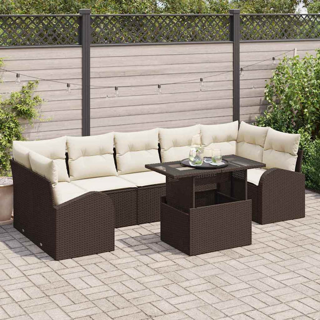 Havesofa Sæt 8 stk. Brun Poly Rattan