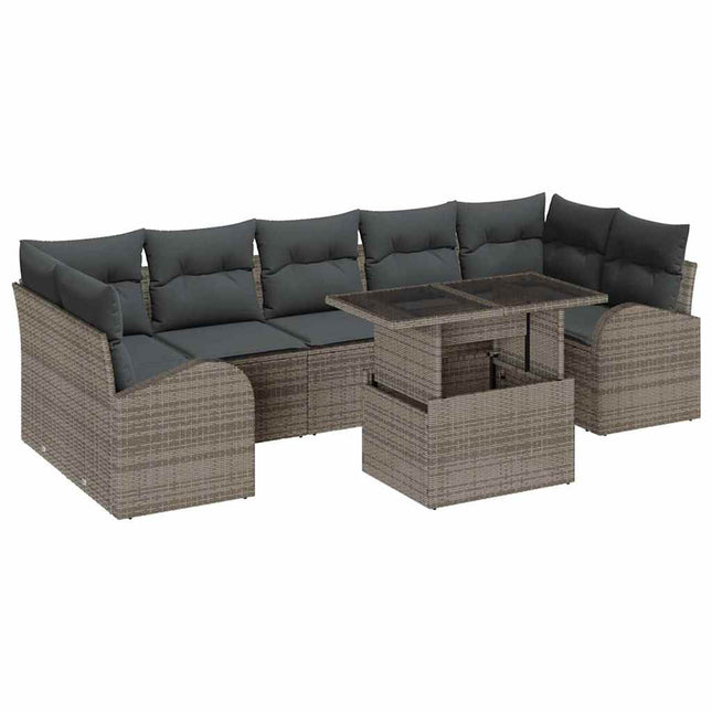 Havesofa Sæt med pude med opbevaring 8 pcs Grå Poly Rattan
