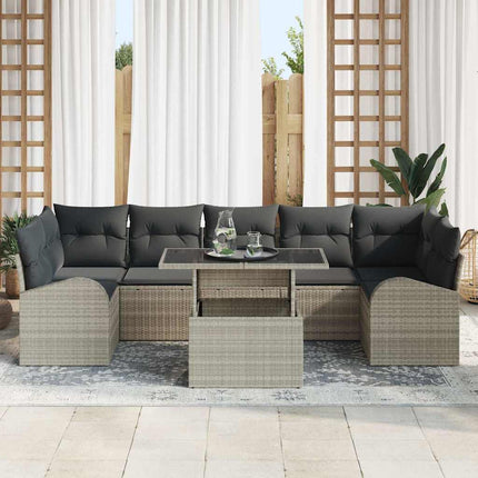 Havesofa Sæt 8 stk. Lysegrå Poly Rattan