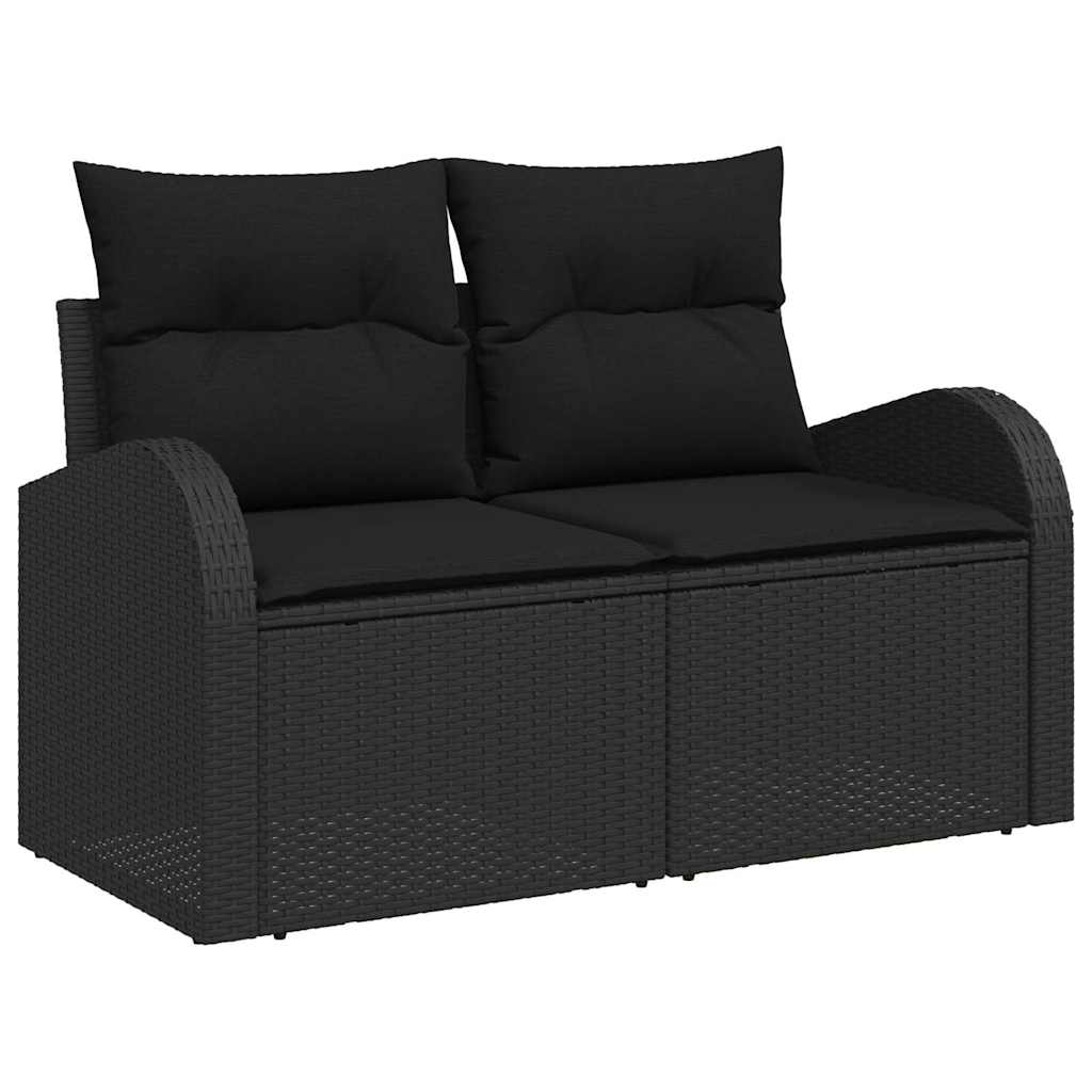 Havesofa Sæt med pude med opbevaring 8 pcs Sort Poly Rattan