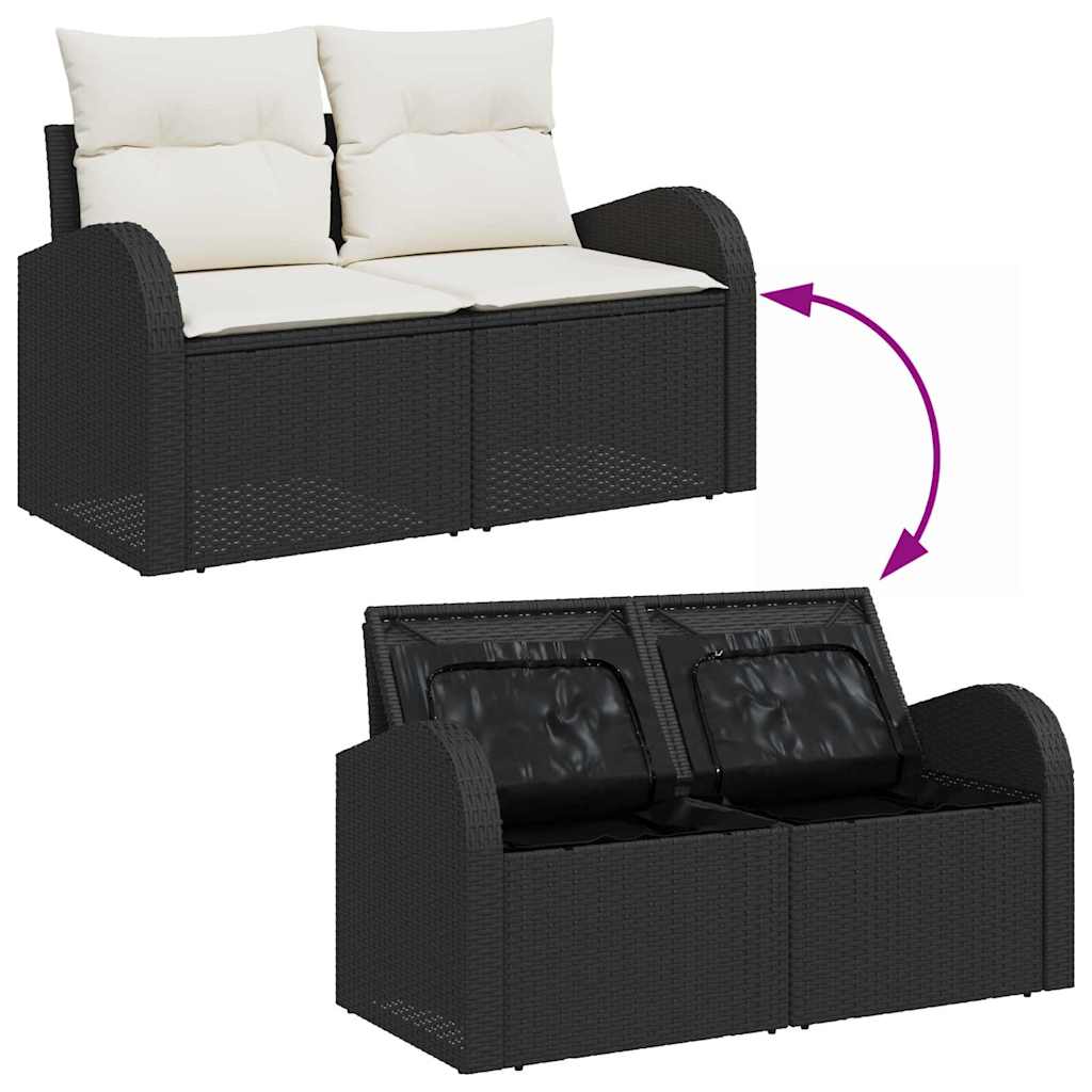 Havesofa Sæt med pude med opbevaring 9 pcs Sort Poly Rattan