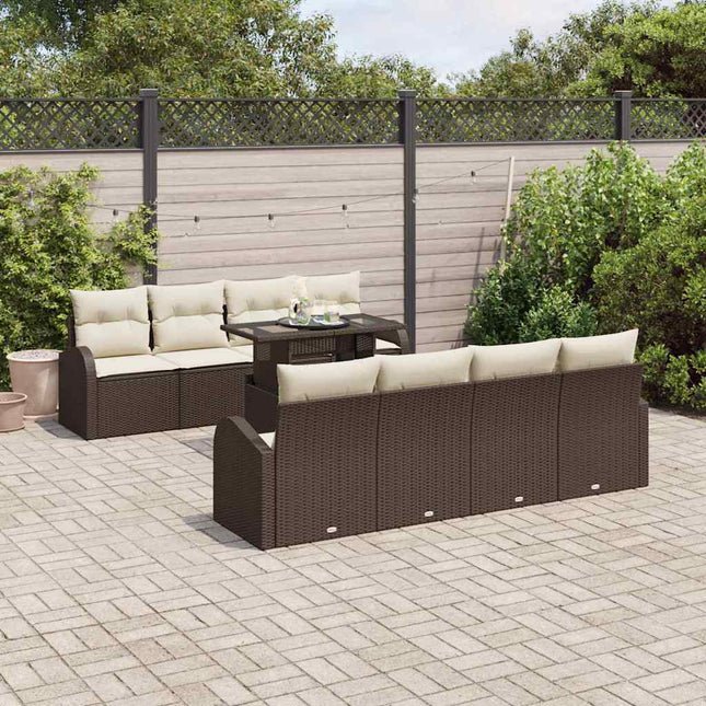 Havesofa Sæt 9 stk. Brun Poly Rattan
