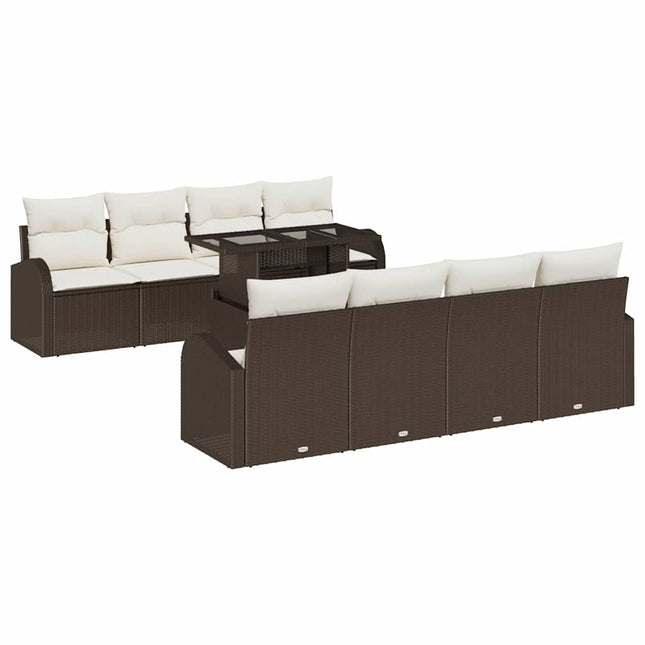 Havesofa Sæt 9 stk. Brun Poly Rattan