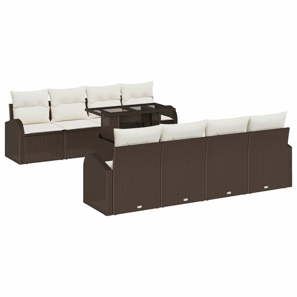 Havesofa Sæt med pude med opbevaring 9 pcs Brun Poly Rattan