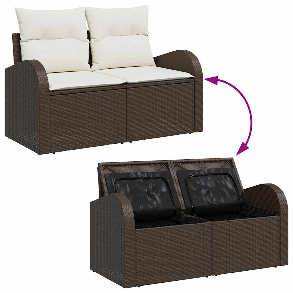 Havesofa Sæt med pude med opbevaring 9 pcs Brun Poly Rattan