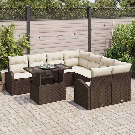 Havesofa Sæt 9 stk. Brun Poly Rattan