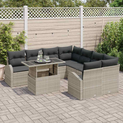 Havesofa Sæt 9 stk. Lysegrå Poly Rattan