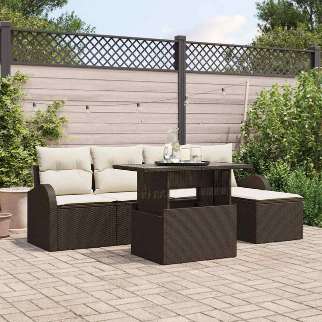 Havesofa Sæt 6 stk. Brun Poly rattan