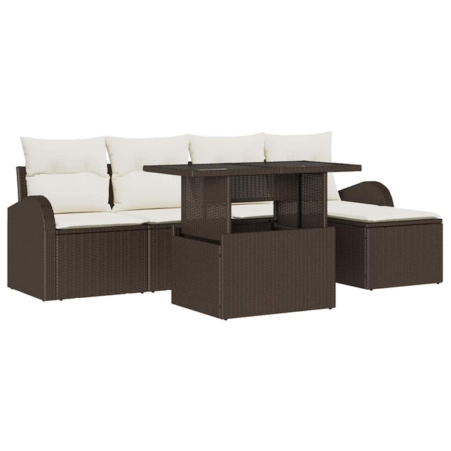 Havesofa Sæt 6 stk. Brun Poly rattan