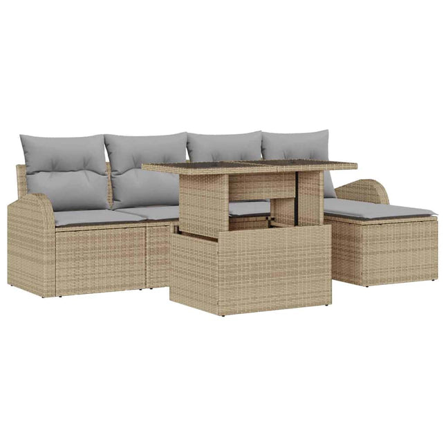 Havesofa Sæt med pude med opbevaring 6 pcs Beige Poly rattan