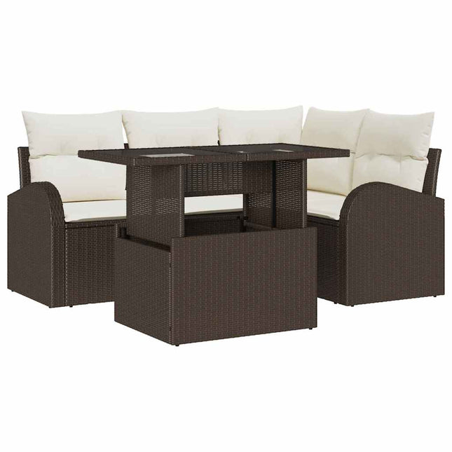 Havesofa Sæt 5 stk. 4-Antal sæder Brun Poly rattan