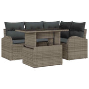 Havesofa Sæt med pude med opbevaring 5 pcs Grå Poly rattan