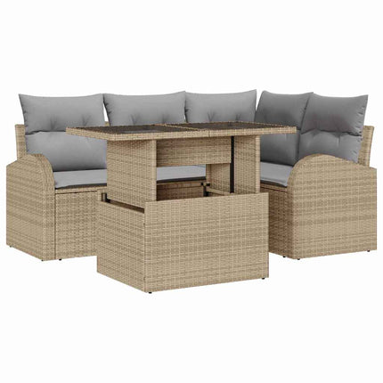Havesofa Sæt 5 stk. 4-Antal sæder Beige Poly rattan
