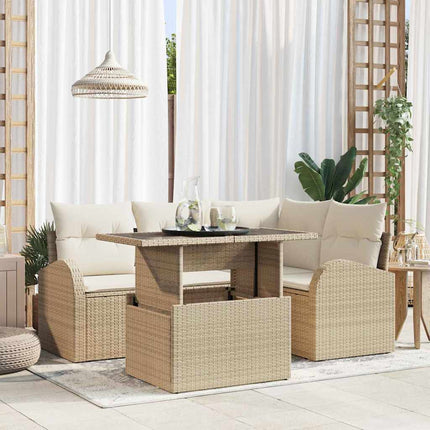 Havesofa Sæt 5 stk. 4-Antal sæder Beige Poly rattan