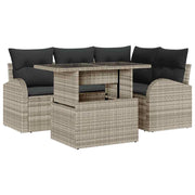 Havesofa Sæt med pude med opbevaring 5 pcs Lysegrå Poly rattan