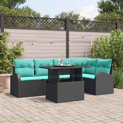 Havesofa Sæt med pude med opbevaring 6 pcs Sort Poly rattan