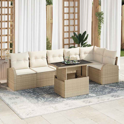 Havesofa Sæt 7 stk. 6-Antal sæder Beige Poly rattan