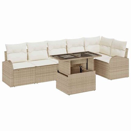 Havesofa Sæt 7 stk. 6-Antal sæder Beige Poly rattan