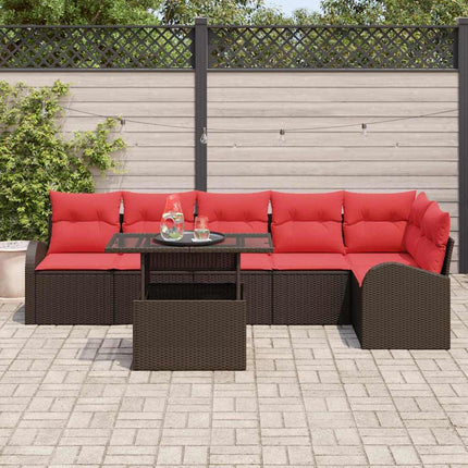 Havesofa Sæt med pude med opbevaring 7 pcs Brun Poly rattan