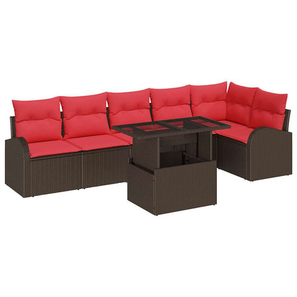 Havesofa Sæt med pude med opbevaring 7 pcs Brun Poly rattan