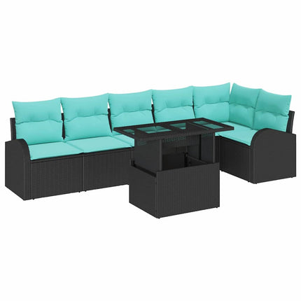 Havesofa Sæt med pude med opbevaring 7 pcs Sort Poly rattan