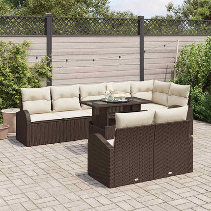 Havesofa Sæt med opbevaring 9 pcs Brun Poly rattan