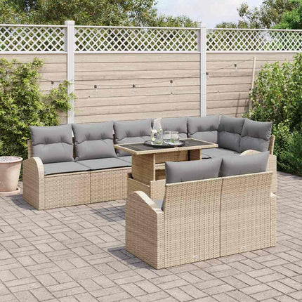 Havesofa Sæt 9 stk. Beige Poly rattan