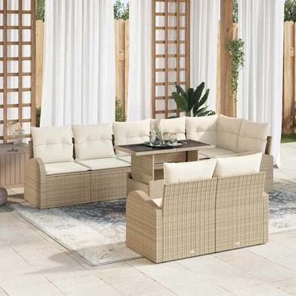 Havesofa Sæt 9 stk. Beige Poly rattan