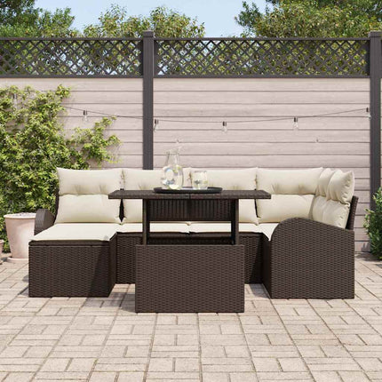 Havesofa Sæt med opbevaring 7 pcs Brun Poly rattan