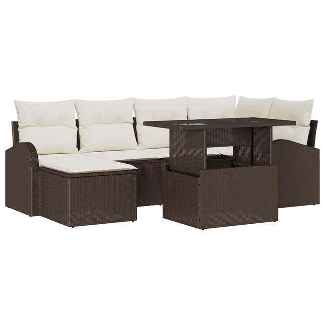 Havesofa Sæt 7 stk. Brun Poly rattan