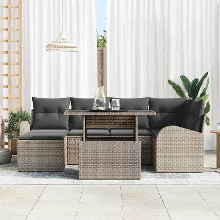Havesofa Sæt med opbevaring 7 pcs Grå Poly rattan
