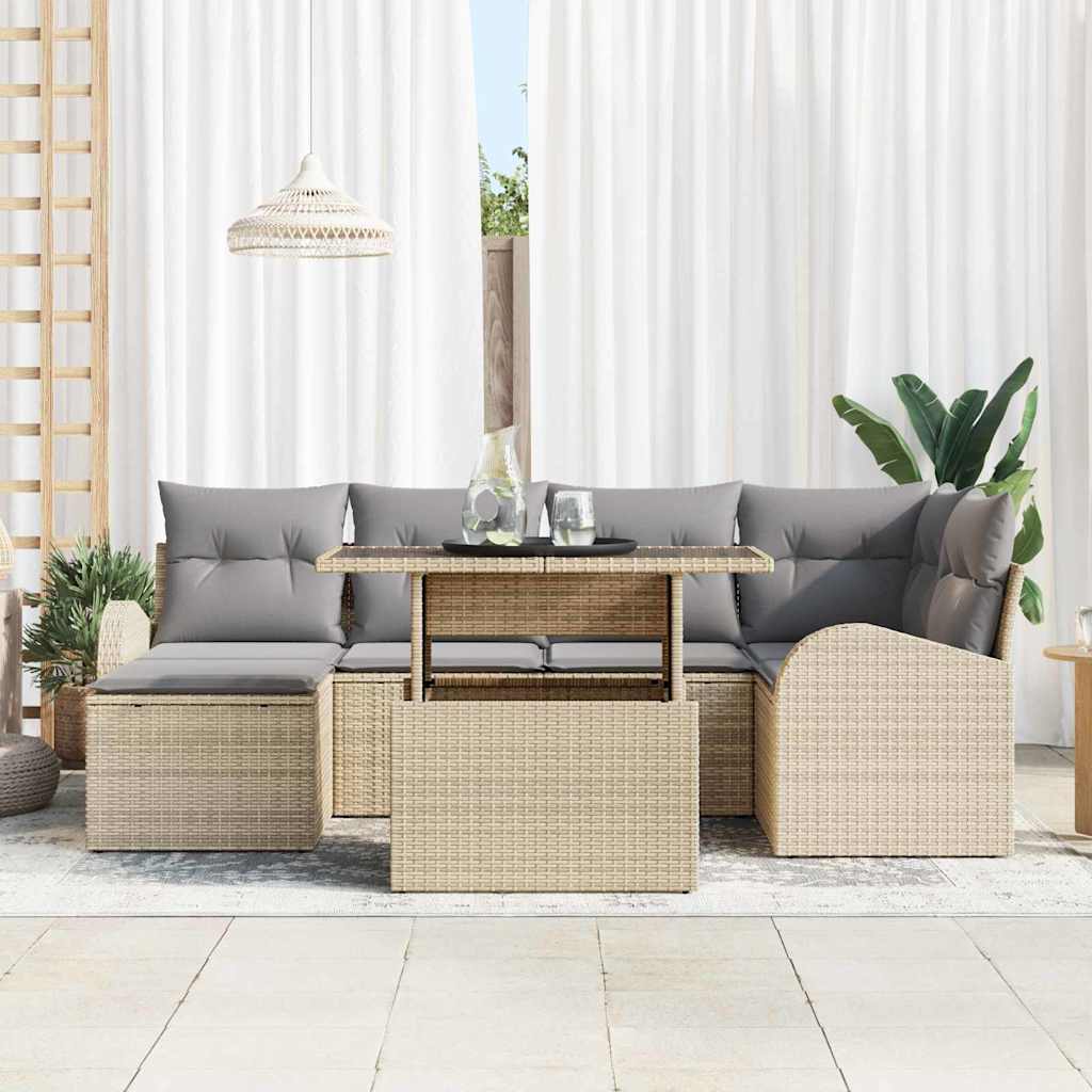 Havesofa Sæt med opbevaring 7 pcs Beige Poly rattan