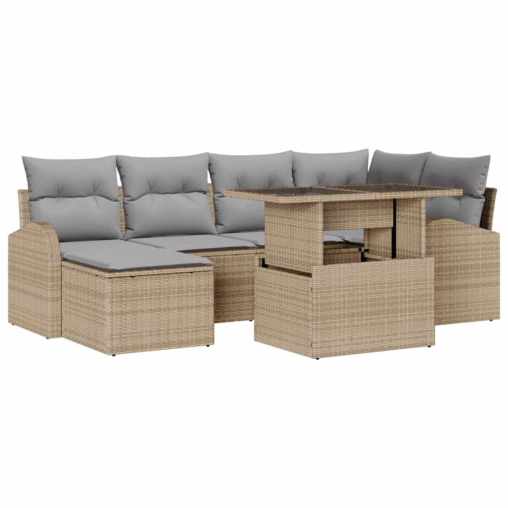 Havesofa Sæt med opbevaring 7 pcs Beige Poly rattan