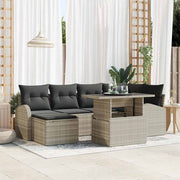 Havesofa Sæt med opbevaring 7 pcs Lysegrå Poly rattan