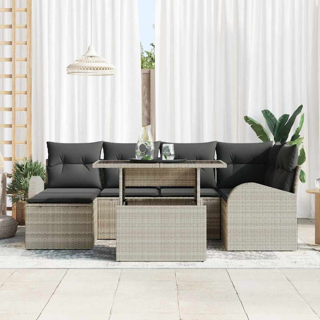 Havesofa Sæt med opbevaring 7 pcs Lysegrå Poly rattan