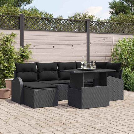 Havesofa Sæt med opbevaring 7 pcs Sort Poly rattan