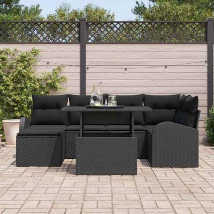 Havesofa Sæt med opbevaring 7 pcs Sort Poly rattan