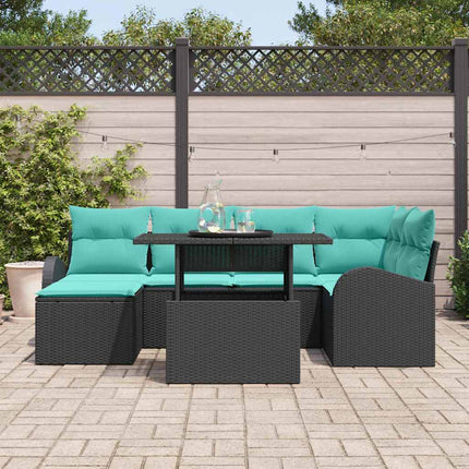 Havesofa Sæt med opbevaring 7 pcs Sort Poly rattan