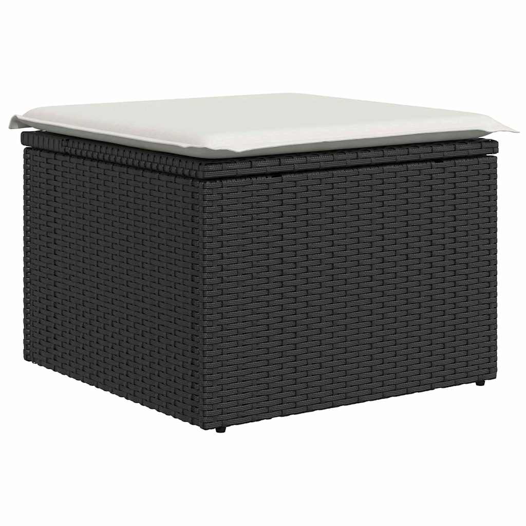 Havesofa Sæt med pude med opbevaring 8 pcs Sort Poly rattan