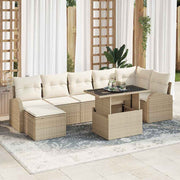 Havesofa Sæt med pude med opbevaring 8 pcs Beige Poly rattan