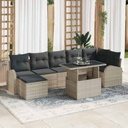 Havesofa Sæt med pude med opbevaring 8 pcs Lysegrå Poly rattan