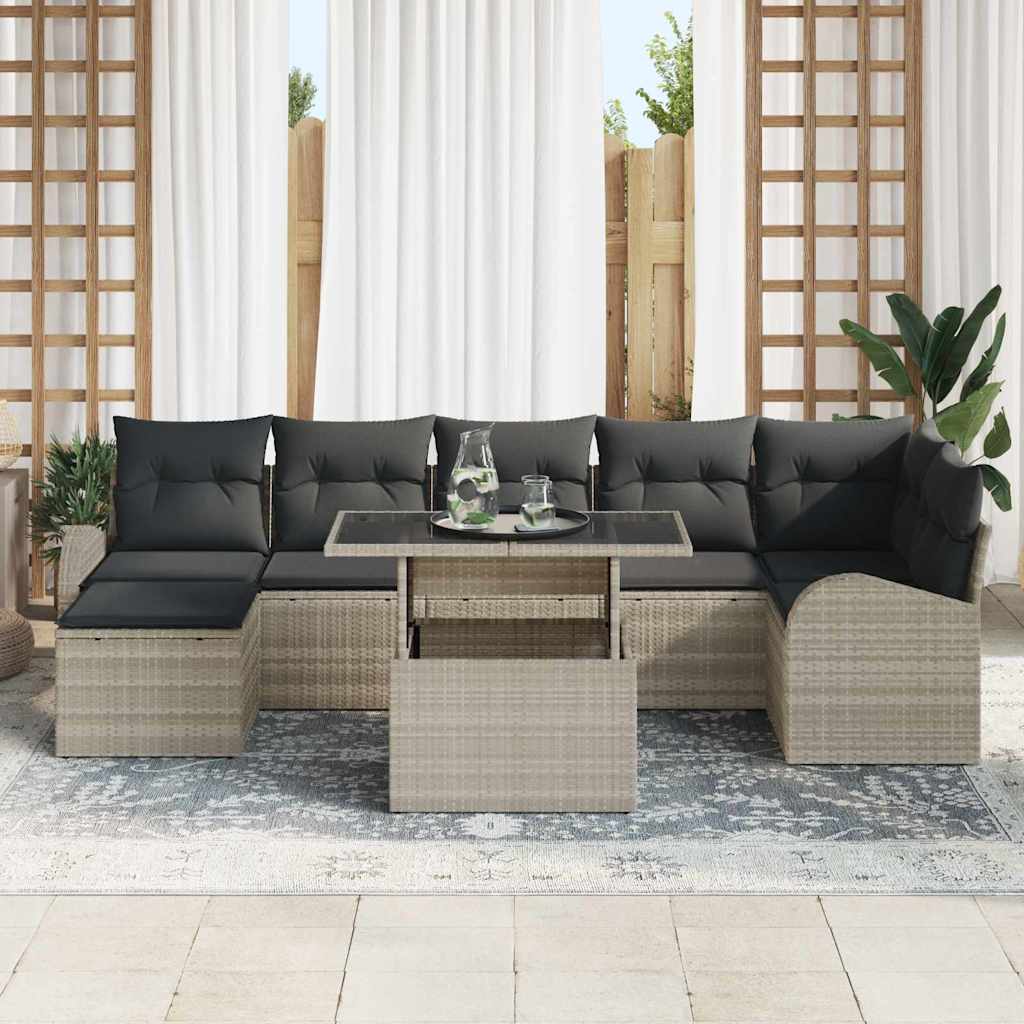 Havesofa Sæt med pude med opbevaring 8 pcs Lysegrå Poly rattan