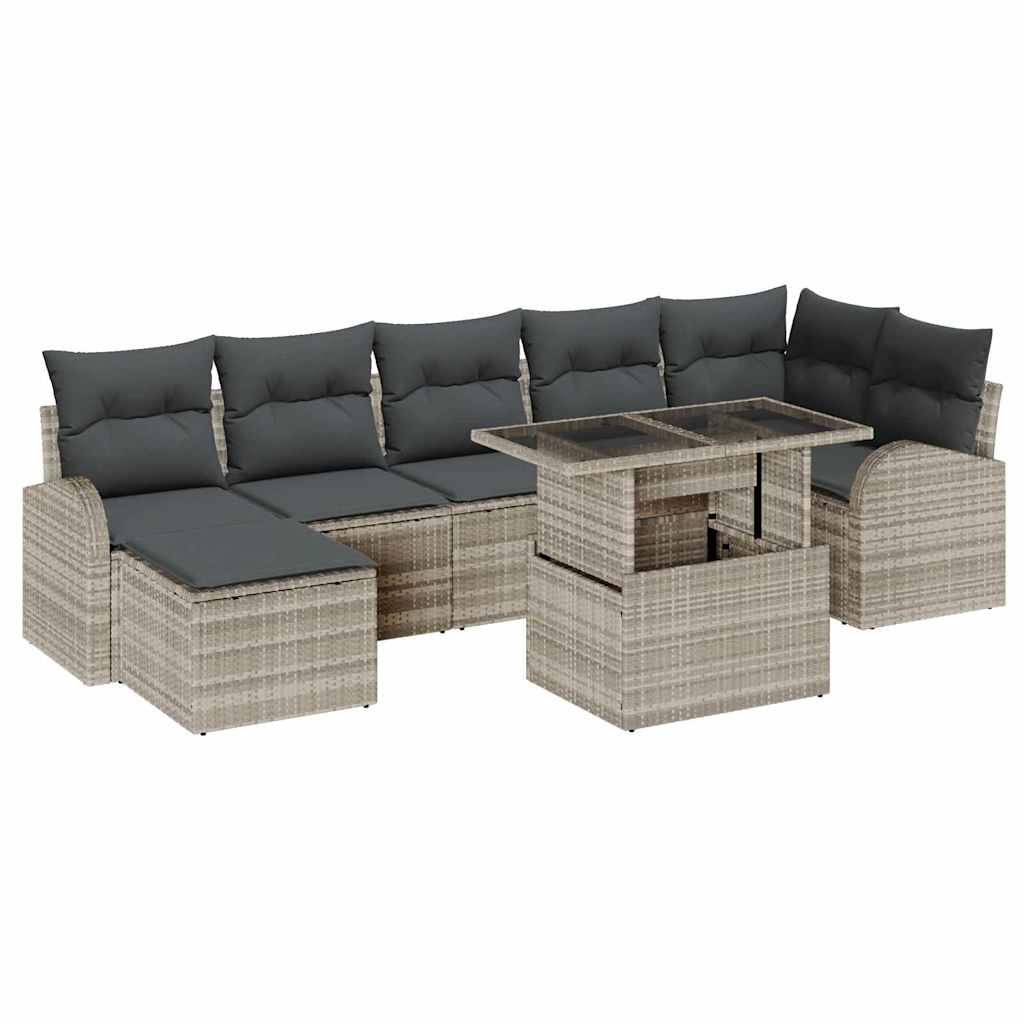 Havesofa Sæt med pude med opbevaring 8 pcs Lysegrå Poly rattan