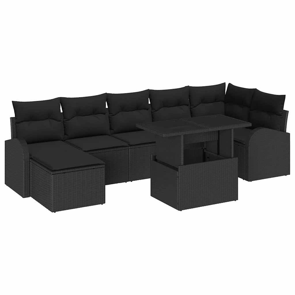 Havesofa Sæt med pude med opbevaring 8 pcs Sort Poly rattan