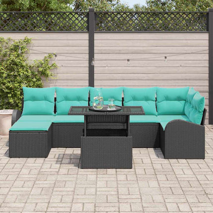 Havesofa Sæt med pude med opbevaring 8 pcs Sort Poly rattan