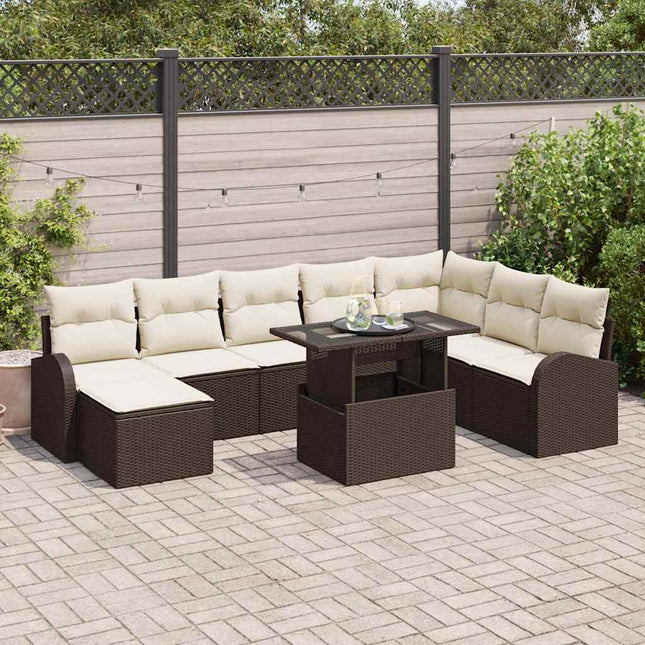 Havesofa Sæt 9 stk. Brun Poly rattan